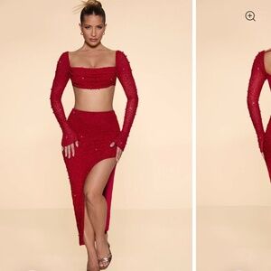 Oh Polly Embellished Cowl Neck Crop Top and Skirt